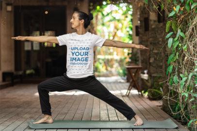 Bella Canvas T-Shirt Mockup Featuring a Man Doing a Yoga Pose