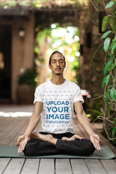 Bella Canvas T-Shirt Mockup Featuring a Relaxing Man in a Yog