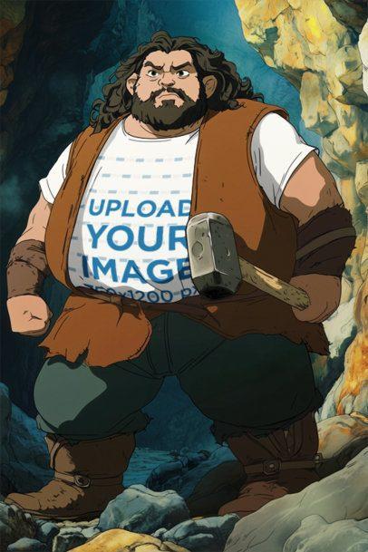 T-Shirt Mockup Featuring an AI-Created Anime Man Inspired by an Epic Adventure Trilogy Dwarf